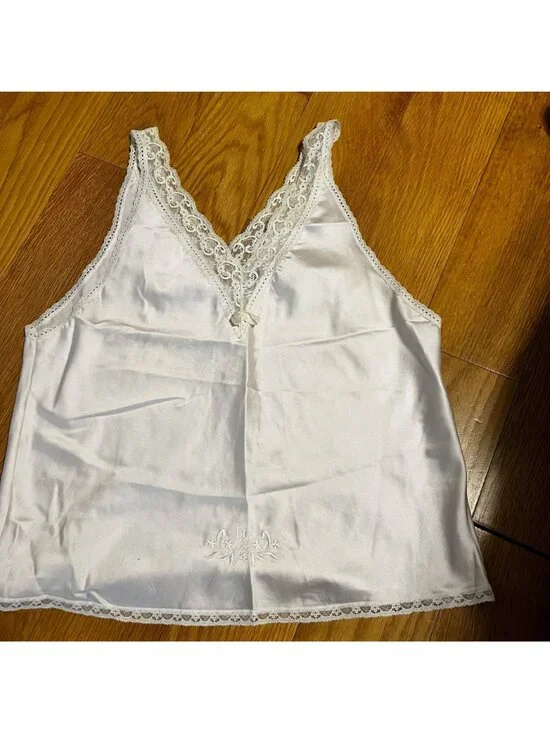 Vintage CHRISTIAN DIOR Satin Baby Pink Lace Cami  Size Large - Picture 9 of 9